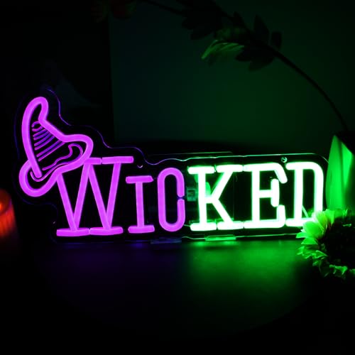 Image of Witch Theme Neon Sign for Wall Decor, Witch Horror Neon Light with Dimmer Switch for Business, LED Neon Lights for Bedroom Decor, LED Neon Sign Wall Art Neon Light for Halloween Party, Witch Fans Gift(Pink & Green)