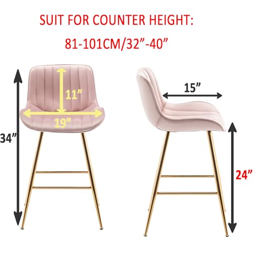 Image of Sidanli Pink Bar Stools Set of 2, Velvet Counter Stools with Footrests, 24 inch Armless Counter Height Chairs for Bar, Kitchen, Living Room
