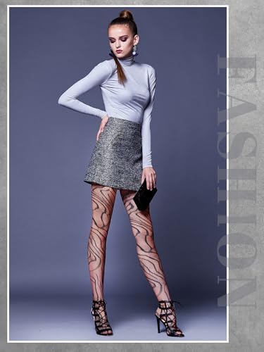 Image of Fourluoo 3 Pairs Fishnet Stockings for Women Black Lace Patterned Tights High Waist Stockings Hole Pantyhose