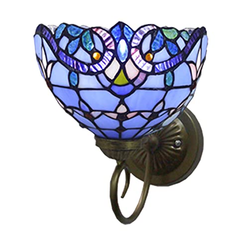 Appliques lumière murale bleue en vitrail vintage pour miroir et chambre à coucher, lot de 2