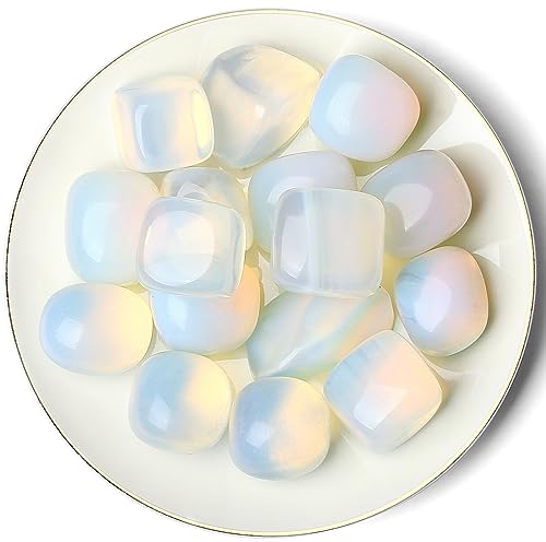 QINJIEJIE Opal Polished Stones Tumbled Crystals Bulk Gemstones Healing Crystal White Opalite Rocks Set Decorative Landscape Quartz Real Reiki Stone for Vase Home Decor Energy Spiritual Gift 0.5 LBS