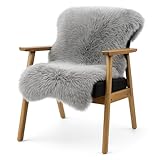 KARAT Lammfell echt - Flauschige Stuhlkissen Schaffell Deko Teppich für Wohzimmer & Kinderzimmer, Sitzauflage, Dekofell, mit Lederrücken 90x60 cm (Audrey) (Grau, 90 x 60 cm)