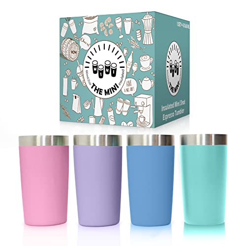 (4-Pack 2Oz/60Ml) Miniature Tumbler Shot Glass Set Demitasse Stainless Steel Espresso Cup Shot Glasses Double-Wall Insulated Heavy Base Double Shot Glass (Pink, Purple, Aruba Blue, Sky Blue) #TOP1