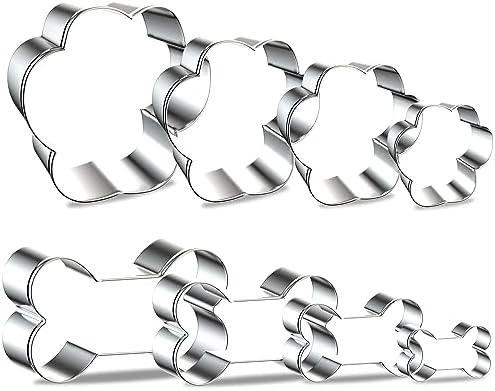 Hottion 8PCS Dog Bone and Dog Paw Print Cookie Cutters Set, Metal 4 Sizes Dog Bone Paw Shape Cookie Cutters, Dog Theme Party Cookie Cutter Dog Treats Cutters Molds for Homemade Treats Baking