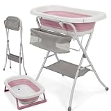 BATHBY | Bañera Plegable para Bebé con Soporte y Patas Antideslizantes | Portátil con Tubo de Desagüe, Compacta y Segura | (Rosa Medium)