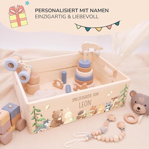 Kidsmood - Spielzeugkiste aus Holz mit Wunschnamen | Aufbewahrungsbox Kinder Spielzeug & Bücher | Praktische Holzkiste als Deko Kinderzimmer oder als Personalisierte Geschenke Baby zur Geburt & Taufe