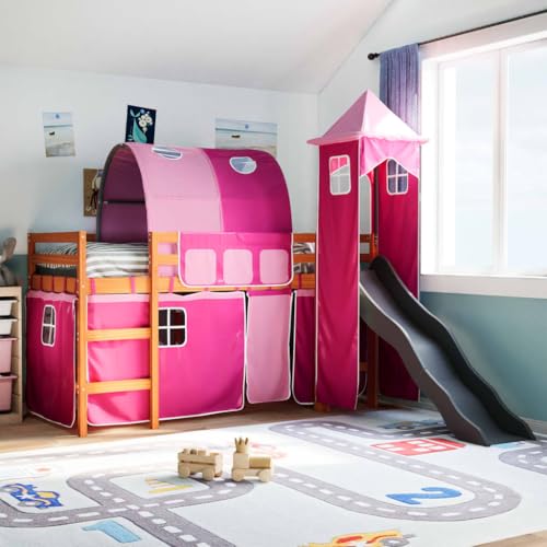 UJCHVHN Item-Cama loft para niños con torre rosa 90x190 cm madera maciza de pino, camas y accesorios, camas y marcos de cama