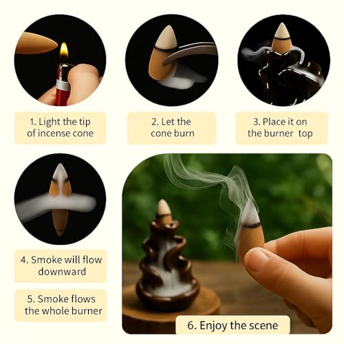 Image of Aromatika Natural Backflow Incense Cones, 12 Packs 10 Fragrances 120 Pcs, (Dragons Blood, Lavender, Musk, Nag Champa, Palo Santo, Rose, Patchouli, Sandal, White Sage, Lotus)