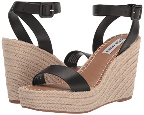 Steve Madden Women's Upstage Wedge Sandal, Black Leather, 7 #TOP6