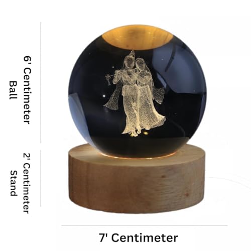 Image of 3D Crystal Ball LED Night Lamp with Wooden Base | Radha Kishan