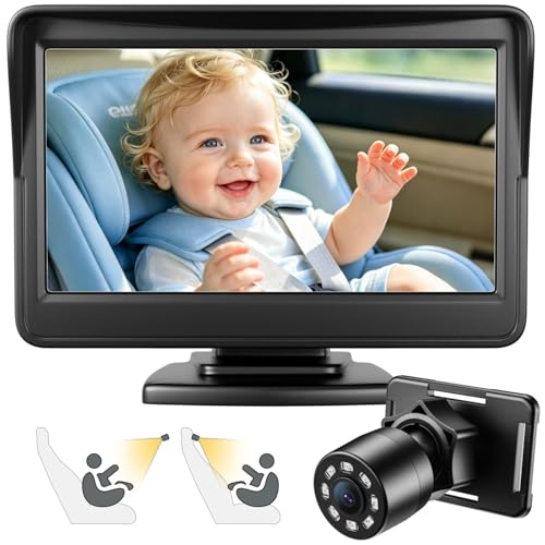 FEISIKE Car Baby Camera, 4.3'' HD Infrared Night Vision Function Baby Car Camera Display, Backseat Camera for Kid with 150° Wide View & 360° Rotatable Easy Installation in 5 Mins Rear Facing Mirrors