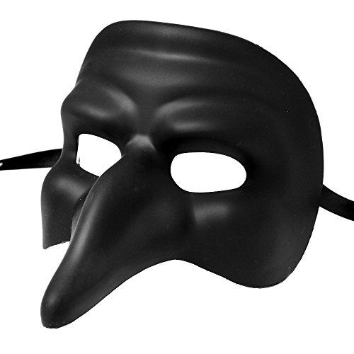 Roman Full Face Phantom Of Opera Masquerade Long Nose Mask - Metallic Black #TOP2