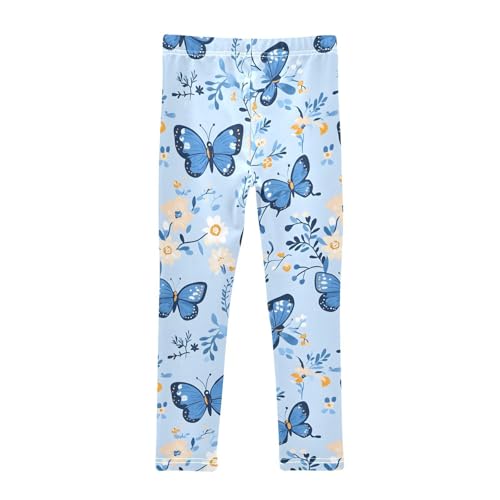 Butterflys Flowers Blue Girls Leggings Soft Stretch Workout Yoga Dance Pants for Kids Casual Tights2