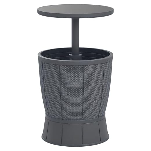Outsunny 3-in-1 Beistelltisch Gartentisch 45 x 43 cm Rund Kühlbox wetterfest Balkontisch mit 41 L Stauraum höhenverstellbarer Tischplatte Cool Bar Kunststoff Campingtisch für Outdoor Garten Grau
