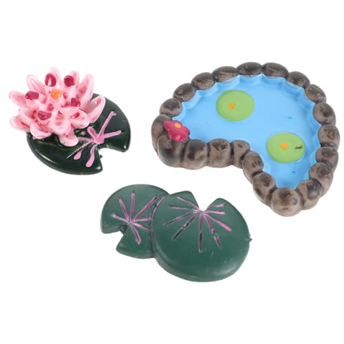 Sewroro Lot de 3 Feuilles de Nénuphar Artificielles et Lotus Miniature pour Décoration de Micro-Paysage Étang de Lotus DIY Accessoires Miniatures Solide pour Jardin Féérique et Aquarium