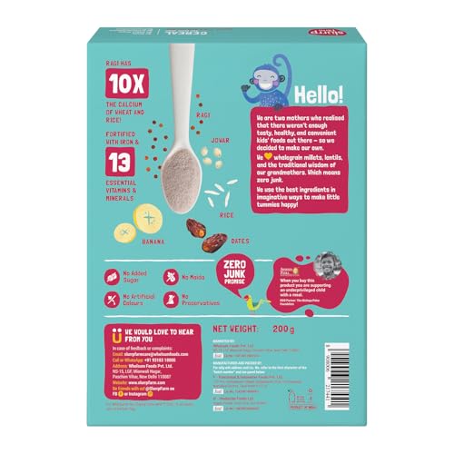 Image of Slurrp Farm No Added Sugar Instant Cereal | Ragi, Rice and Banana with Milk | Free Sprouted Ragi Cereal Trial Pack | 200g + Free 50g