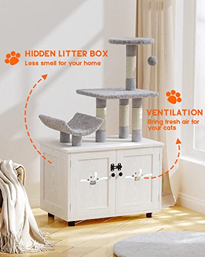 Lulive Cat Litter Box Enclosure, Hidden Cat Washroom Furniture With Cat Tree Tower, All-In-One Cat Indoor House With Platform, Scratching Post And Condo (White) #TOP2