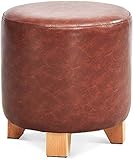  Repose-pieds vintage en simili cuir rouge foncé avec pieds en bois massif Petit banc rond pour salon et chambre à coucher