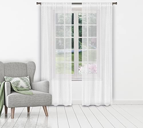 Lala + Bash Millie Metallic Specks Window Curtain, 54x96, White-Gold