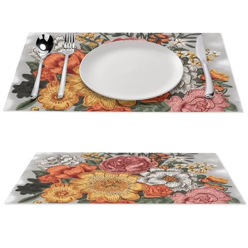 PVC tissé cuisine lavable résistant chaleur set de table lot de 6 brodé