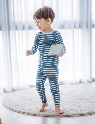 AVAUMA Baby Boys Girls Pajama Set 6M-7T Kids Cute Toddler Snug fit Pjs Cotton Sleepwear (Stripe_Dark Blue/Ivory Small)