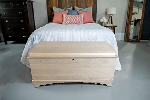 Image of Rustic Red Door Co. Cedar Hope Chest with Waterfall Top, Amish Made Wooden Storage Trunk Box for Bedroom, Blanket, Clothes, Anti-Slam Hinges and Lock, 46 inch, Brown Maple Wood, Asbury Stain