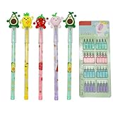 Lopenle 12 Pieces Adorable Fruit Pencils Novelty Multi Point Stacking Pencils Strawberry Stackable Pencils With 64 Replacable Refills For School Kids Students Office Using Supplies.
