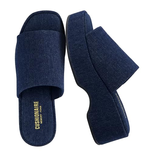 CUSHIONAIRE Women's Spin One Band Platform Sandal 7.5 Denim