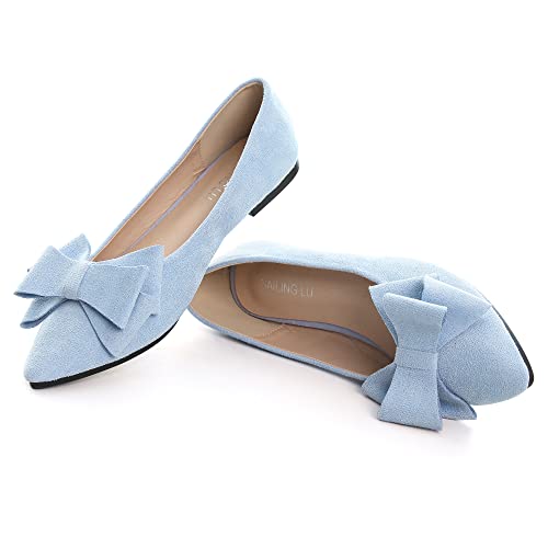 Image of SAILING LU Womens Bowknot Ballet Flats Pointy Toe Suede