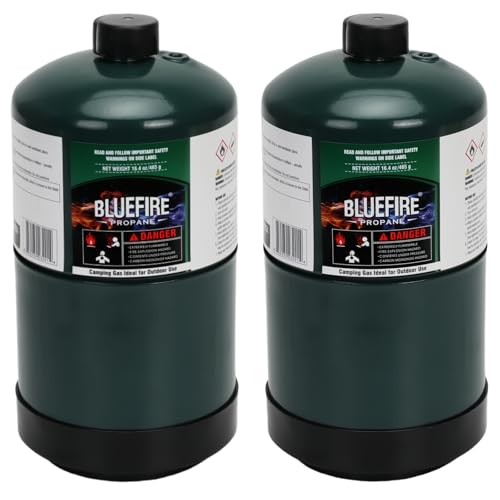 KOMAN BLUEFIRE 16.4 oz Propane Tank Camping Propane Tank Portable Canister Propane Gas Tank Small Propane Tanks for Camping Stove Outdoor Backpack Mini Burner Heater Cooking Torch Lamp(2 Pack)