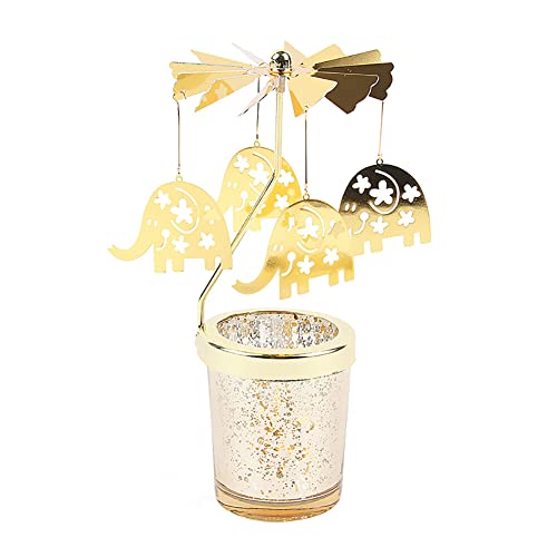 Uposao Portavelas giratorio, carrusel de ángel, soporte de metal para velas de té, taza de estrella de cristal, candelabro giratorio de metal para decoración del hogar, regalos para mamá, cumpleaños,
