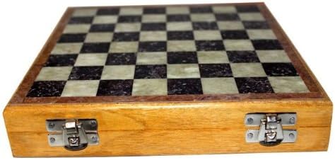 StonKraft - 8 X 8 Chess Board with Wooden Base with Stone Inlaid & Stone Pieces Game Set