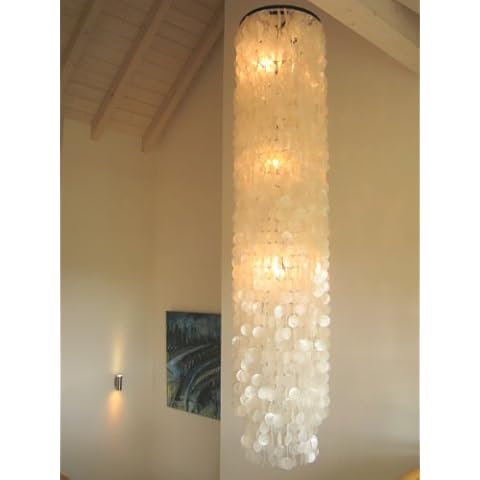 Capiz Shell Lamp 78 inches, Samoa XL Ceiling Lamp, preassembled Shells Cover