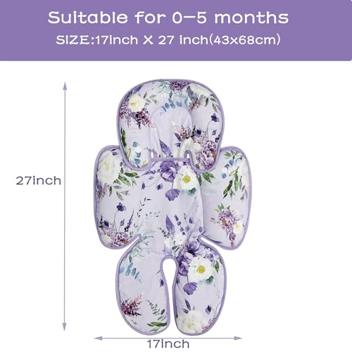 CARUILI 2 in 1 Infant Car Seat Insert, Car Seat Head Support Baby Girls Boys, Soft Newborn Carseat Insert Cushion, Perfect for Carseats, Strollers, Swings (Purple Flower)