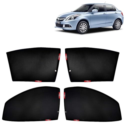 Image of KINGSWAY Car Sun Shade Curtains Only Compatible with Maruti Suzuki Swift Dzire (2012 to 2017) | Z-Black Fix-Type (Non-Magnetic) | UV & Heat Protection | Pack of 4 Pcs