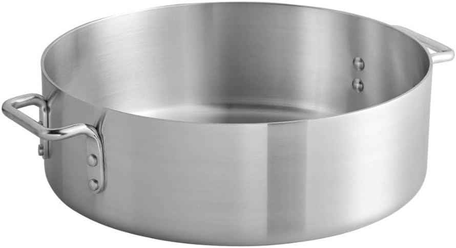 Soro Essentials- 40 qt. Aluminum Brazier with Riveted Handles Medium Weight 4 mm Thickness - Brazier Pot Cookware Perfect for Roasting Sauteing Searing and Pan Frying Home Kitchen Restaurant