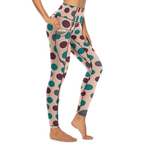 Legging bohème pantalon de yoga taille haute extensible imprimé pois mode femme avec poches