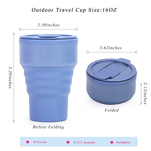Gopolla Silicone Collapsible Cup,Foldable Coffee Mug With Lid,16Oz Anti-Scalding And Heat Resistant,Collapsable Cup For Traveling,Camping,Hiking (Dark Blue) #TOP2