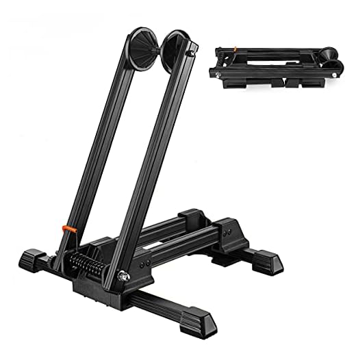 Foldable Floor Bike Stand Portable Bicycle Storage Holder Mountain Bikes Adjustable Cycle Parking Rack Aluminium Alloy Garden and Garage Park and Repair for MTB Road Bikes Ebike