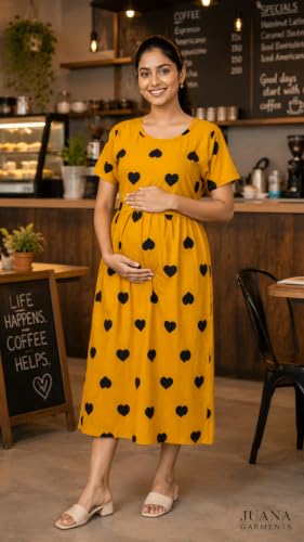 Image of Maternity Feeding Maxi Dress with Pockets, Green Butterfly Print, Zipless Long Pregnancy Gown, Pre & Post Maternity Wear Ankle Length