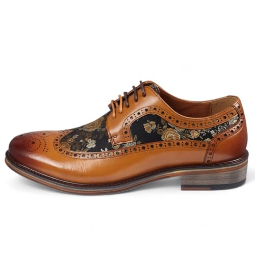 Men's Leather Floral Print Brogue Dress Shoes - Ross
