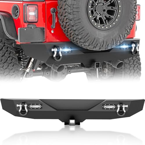 SOENBOO for Wrangler JK JKU Rear Bumper Compatible with 2007 2008 2009 2010 2011 2012 2013 2014 2015 2016 2017 2018 Jeep Wrangler JK JKU Unlimited 2/4 Doors with LED Lights D-Rings & Hitch Receiver