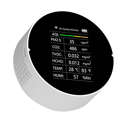 SNOWINSPRING Tuya WiFi CO2 Meter PM2.5 TVOC CO2 HCHO Temperatura Humedad Detector Monitor de Calidad CO2 Sensor Analizador Blanco