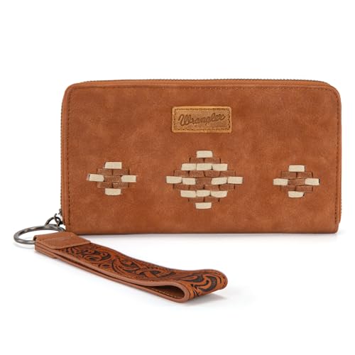 Image of Wrangler Wristlet Wallet, Women Clutch Purses RFID Blocking with Aztec Boho Western Wrist Strap, Wristlet Purse with Zipper Pocket Card Holder for Women Girls Casual Travel Daily, WG310-W006BR