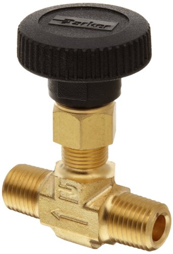 Parker Brass Inline Process Needle Valve with PTFE Stem Seal, 1/4
