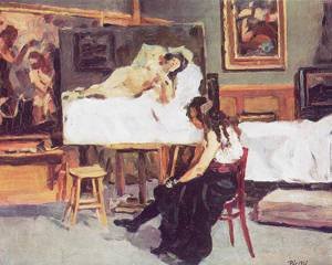 Peinture à l'huile in The Studio 1905 grand tableau pour mur vide de salon