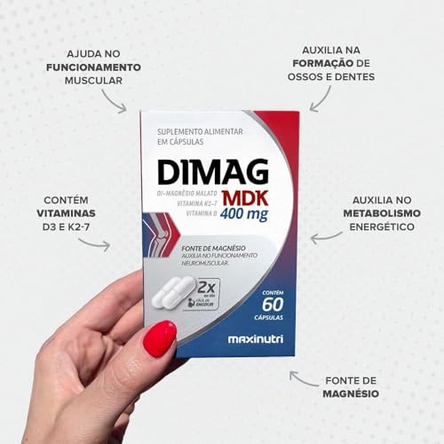 Kit 2 Dimag MDK 400mg Di-Magnésio Malato Vitamina D e K2-7 Maxinutri 60 Cápsulas