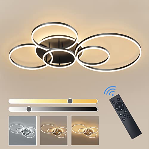 Modern Led Ceiling Light 106W Dimmable Acrylic Ceiling Lamp With Remote Control 6 Rings Circle Living Room Light Fixtures Ceiling Black Ceiling Chandelier Lighting For Bedroom Dining Room (5+1B01) #TOP28