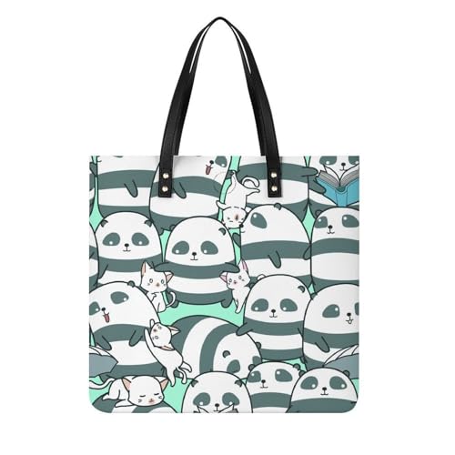 Sac shopping panda et chat en toile pour femme, grand tote bag de voyage mesurant 39x39 cm