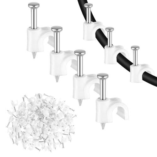 Andibro Paquete de 100 clips de cable con clavos de acero, clips de pared de alambre de 10 mm, clips de cable de uñas para cable Ethernet, cable de teléfono, cable de TV de escritorio en casa,